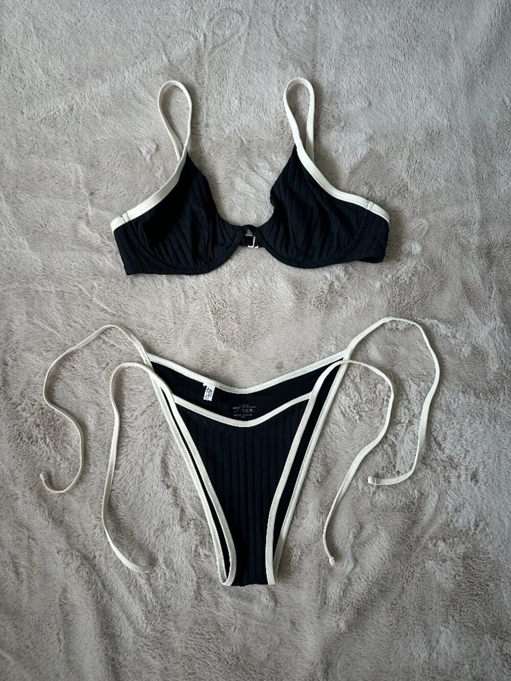 Aerie wide rib black bikini wtih white trim